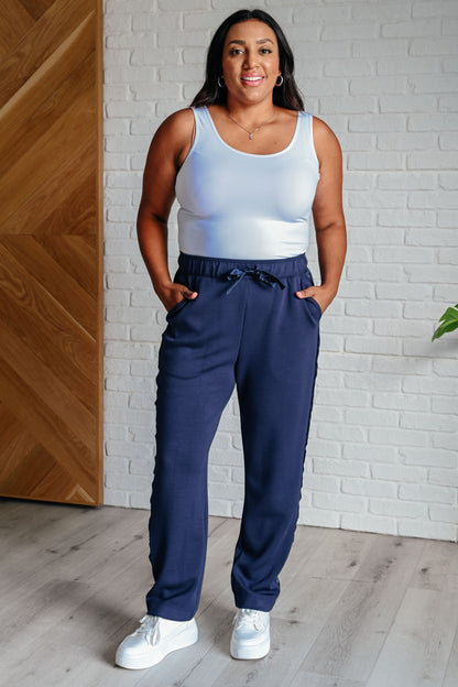 Hazel Blues® |  Lysa Satin Stripe Lounge Pants in Smoky Navy
