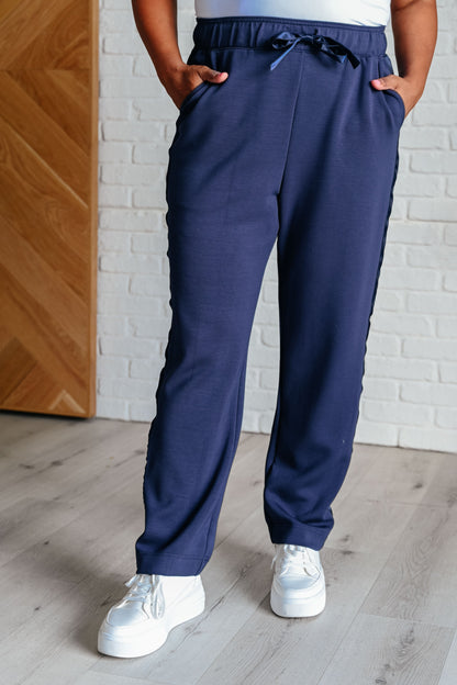 Hazel Blues® |  Lysa Satin Stripe Lounge Pants in Smoky Navy