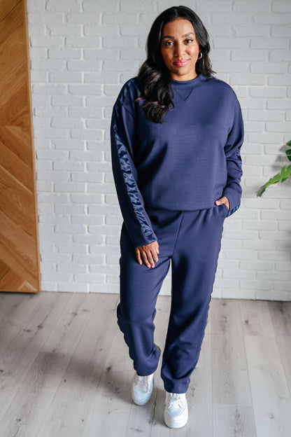 Hazel Blues® |  Lysa Satin Stripe Lounge Pants in Smoky Navy