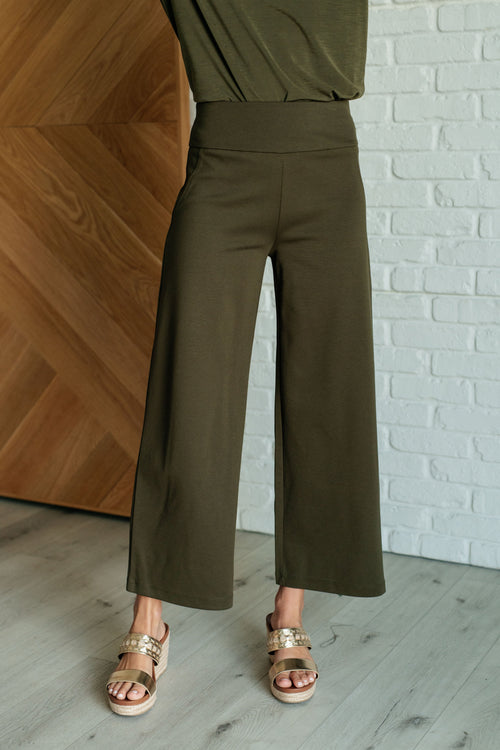 Hazel Blues® |  Magic Wide Leg Crop Pants in Olive