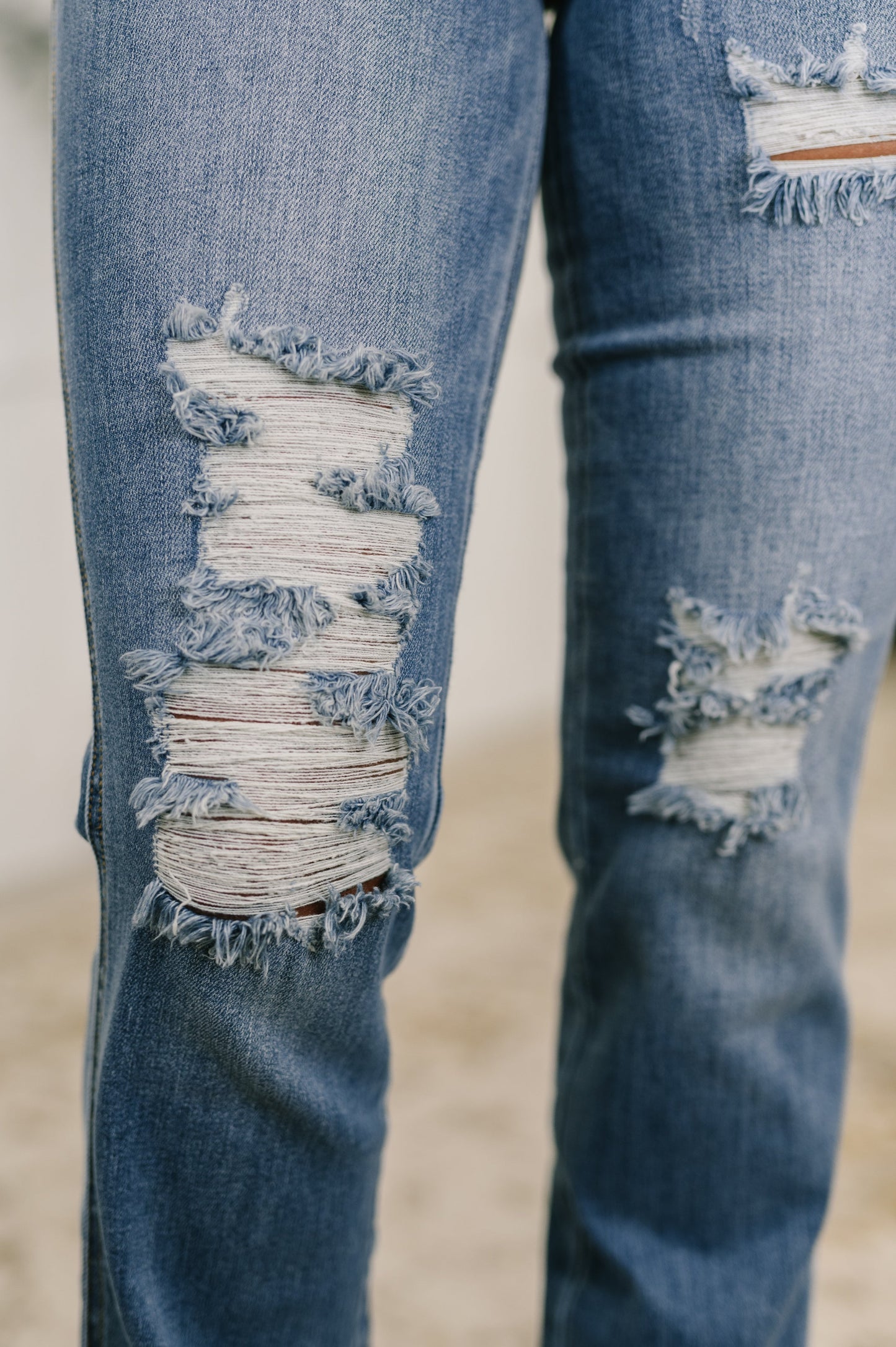 Hazel Blues® |  Maureen High Rise Distressed Bootcut Jeans