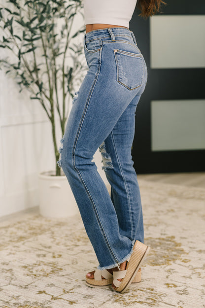 Hazel Blues® |  Maureen High Rise Distressed Bootcut Jeans