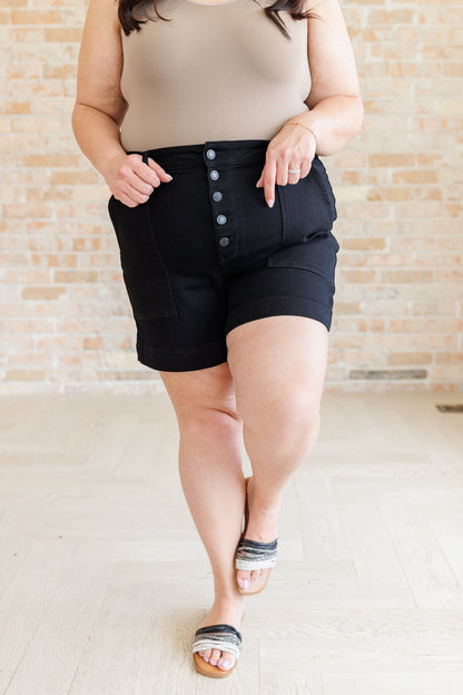 Hazel Blues® |  Reagan High Rise Button Fly Trouser Shorts