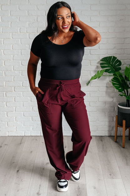Hazel Blues® |  Runner's High Drawstring Joggers in Red Merlot