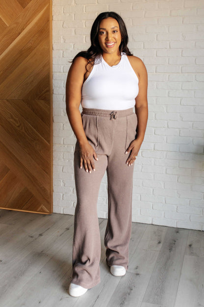 Hazel Blues® |  Set Process Mineral Wash Waffle Knit Pants in Brown