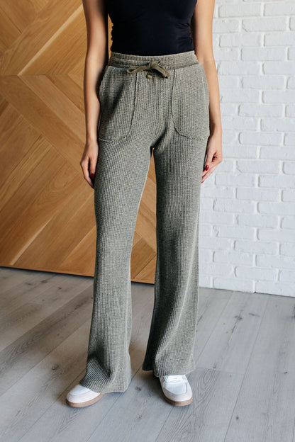 Hazel Blues® |  Set Process Mineral Wash Waffle Knit Pants in Olive