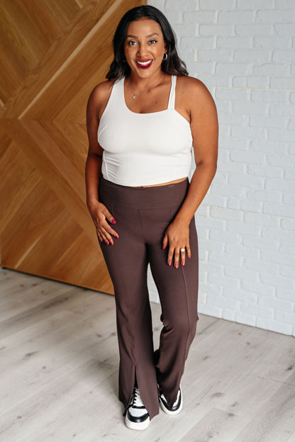 Hazel Blues® |  Stamina Stride Flare Leggings in Espresso