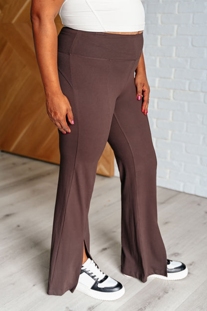 Hazel Blues® |  Stamina Stride Flare Leggings in Espresso