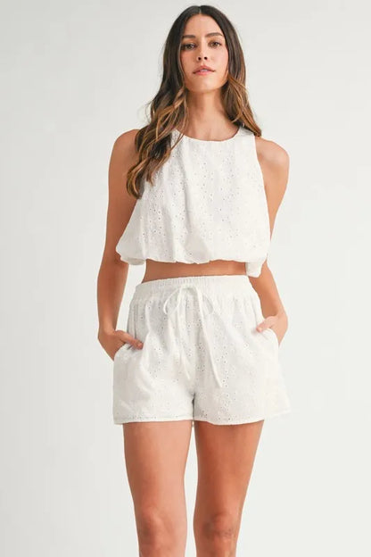 Hazel Blues® |  MABLE Eyelet Bubble Hem Sleeveless Top and Shorts Set