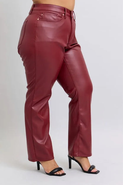 Hazel Blues® | Judy Blue High Waist Tummy Control Faux Leather Straight Pants