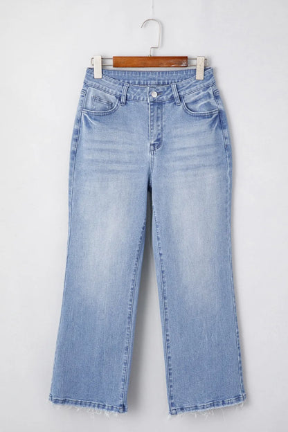 Hazel Blues® |  Mineral Wash Raw Hem High Waist Flared Jeans