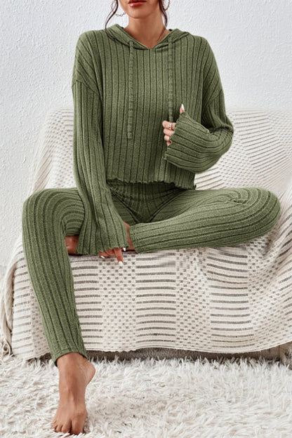 Hazel Blues® |  Lettuce Hem Dropped Shoulder Hooded Top and Pants Set