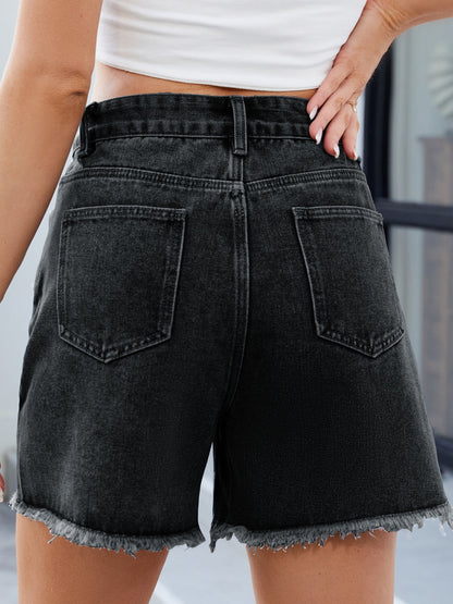 Hazel Blues® |  Raw Hem Slit Denim Shorts