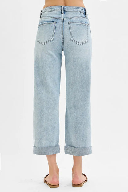 Hazel Blues® | RISEN Mid Rise Fit Boyfriend Jeans with Cuff