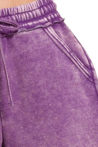 Hazel Blues® |  Zenana Acid Wash Fleece Drawstring Shorts With Pockets