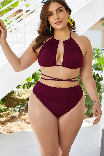 Hazel Blues® | Cutout Tied Backless Bikini Set