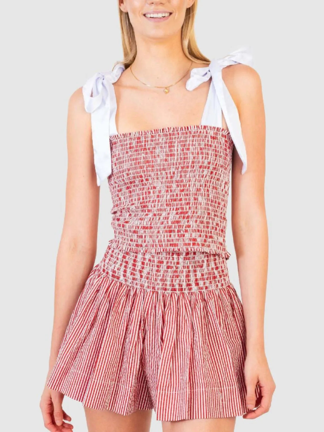 Hazel Blues® |  Smocked Tie Shoulder Cami and Shorts Set