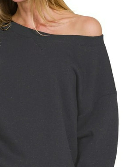 Hazel Blues® |  Zenana Fleece Boat Neck Sweatshirt and Shorts Set