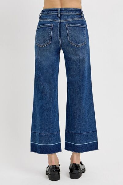 Hazel Blues® | RISEN Tummy Control High Rise Crop Wide Hem Jeans