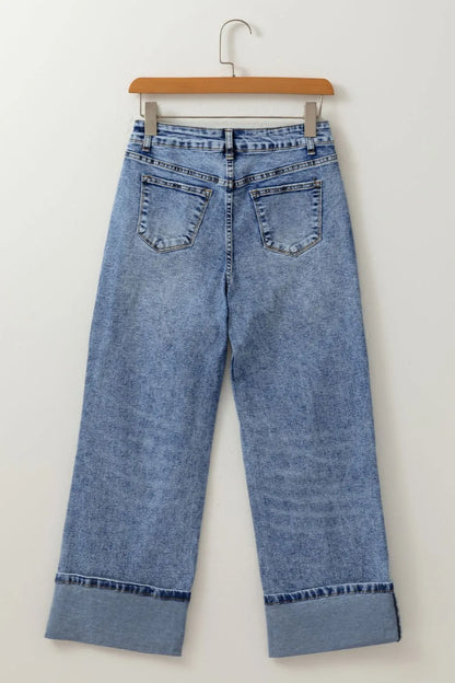Hazel Blues® |  High-Waisted Wide-Leg Cuffed Jeans