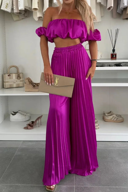 Hazel Blues® |  Off-Shoulder Top and Pleated Pants Set