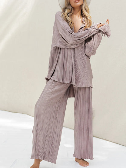 Hazel Blues® |  Button Up Long Sleeve Top and Pants Set