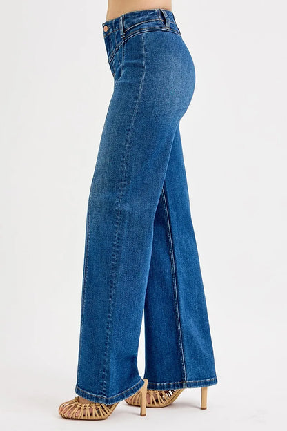 Hazel Blues® |  RISEN Seam Detail Wide Leg Jeans