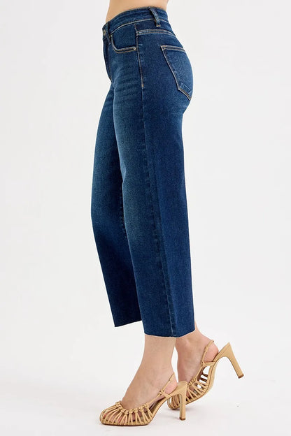 Hazel Blues® | RISEN Tummy Control High Rise Crop Wide Jeans