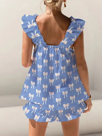 Hazel Blues® |  Ruffled Striped Tank and Shorts Set