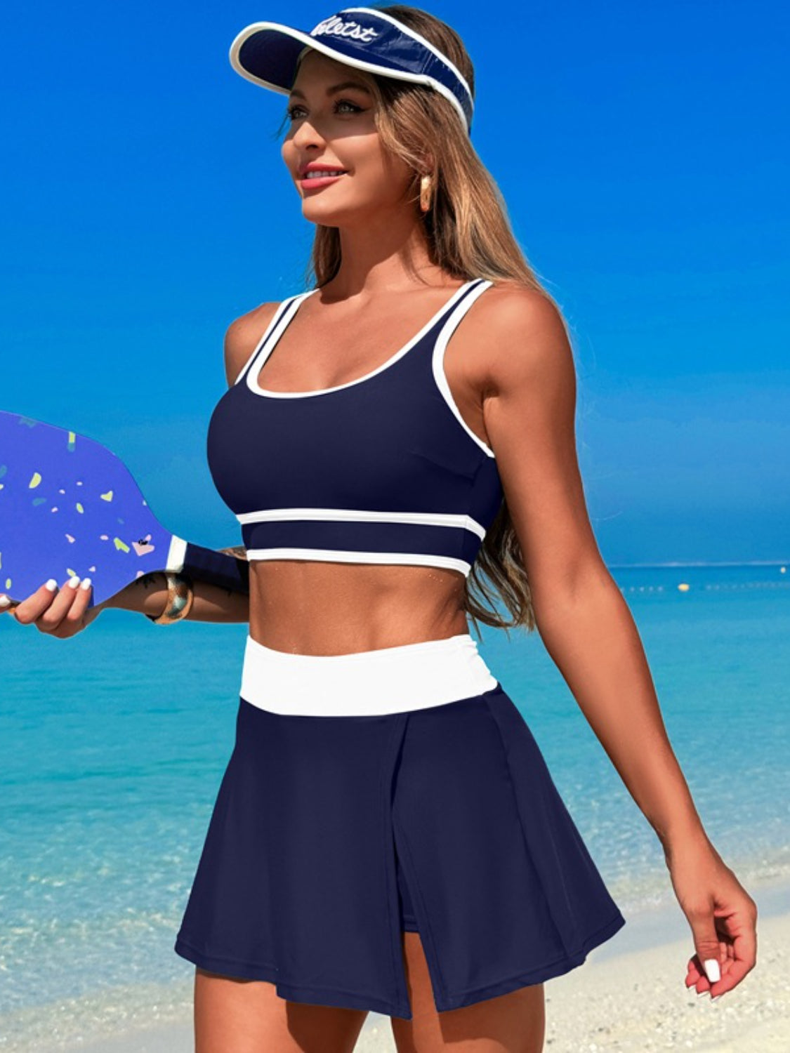 Hazel Blues® |  Scoop Neck Top and Skort Swim Set