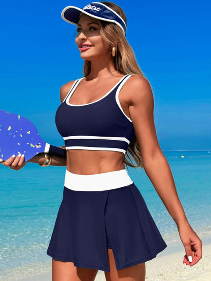 Hazel Blues® |  Scoop Neck Top and Skort Swim Set