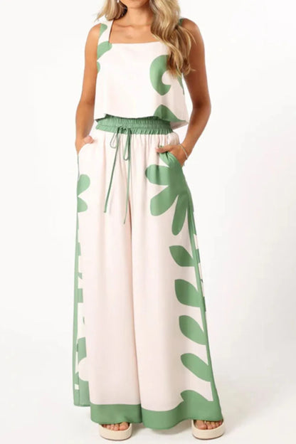 Hazel Blues® |  Leaf Print Tank Top and Pants Set