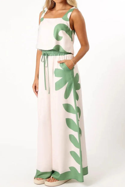 Hazel Blues® |  Leaf Print Tank Top and Pants Set