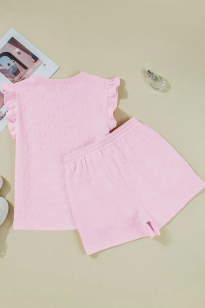 Hazel Blues® |  Bow Jacquard Ruffle Cap Sleeve Top and Shorts Set