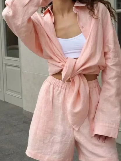 Hazel Blues® |  Button Up Long Sleeve Shirt and Shorts Set