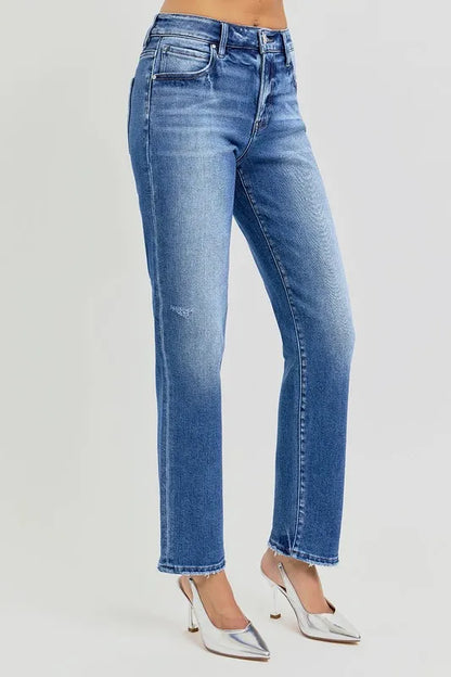 Hazel Blues® |  RISEN Mid Rise Ankle Tapered Jeans