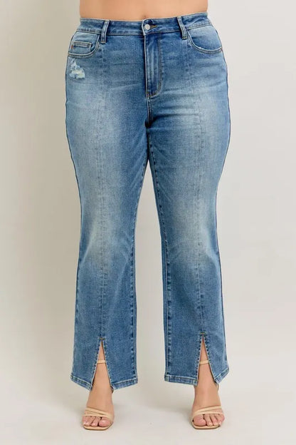 Hazel Blues® | Judy Blue High Waist Vintage Wash Front Seam & Slit Straight