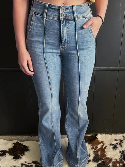 Hazel Blues® |  High-Waisted Flare Jeans with Seam Detail