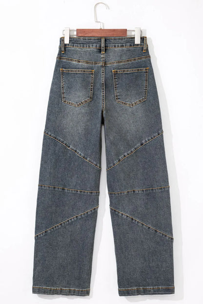 Hazel Blues® |  Exposed Stitching Loose Straight High Waist Jeans
