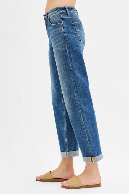 Hazel Blues® | RISEN Mid Rise Boyfriend Roll Up Jeans
