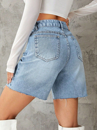 Hazel Blues® |  Frayed Hem Denim Shorts