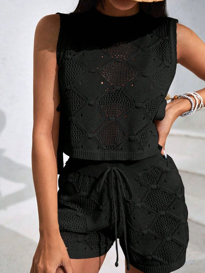 Hazel Blues® |  Diamond Pattern Sleeveless Top and Shorts Knit Set