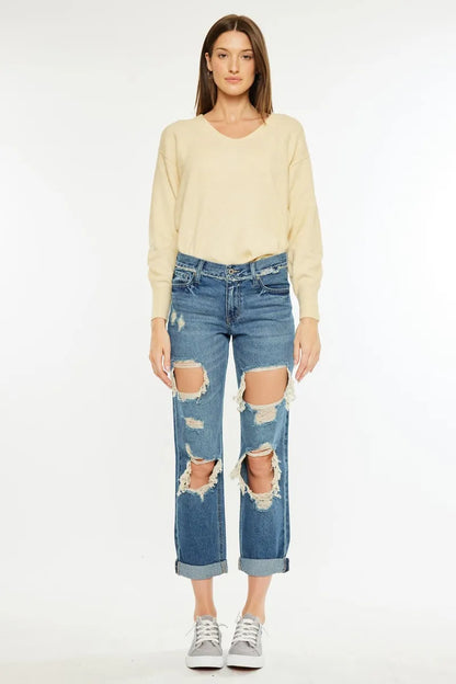 Hazel Blues® |  Kancan Distressed Mid Rise True Boyfriend Jeans