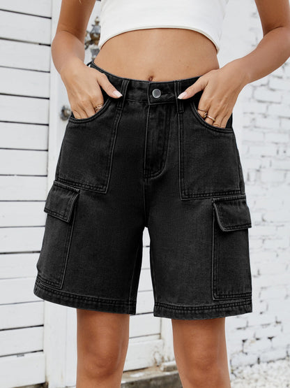 Hazel Blues® |  High Waist Denim Shorts with Cargo Pockets