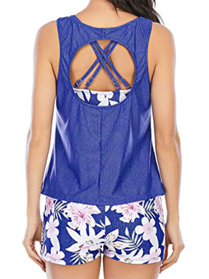 Hazel Blues® |  Cutout Printed Round Neck Three-Piece Swim Set
