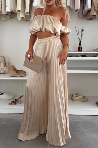 Hazel Blues® |  Off-Shoulder Top and Pleated Pants Set