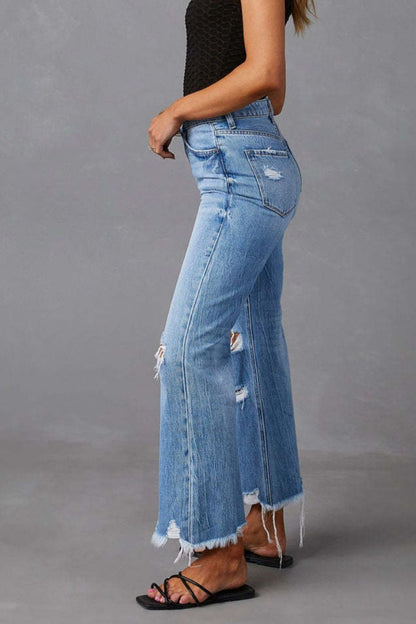 Hazel Blues® |  Distressed Raw Hem Jeans with Pockets