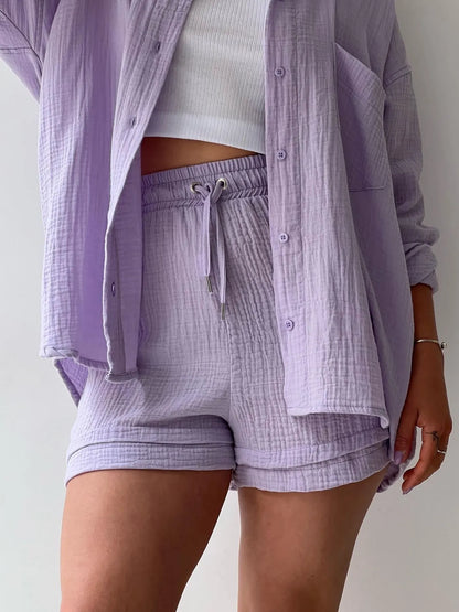 Hazel Blues® |  Textured Button Up Shirt and Shorts Set