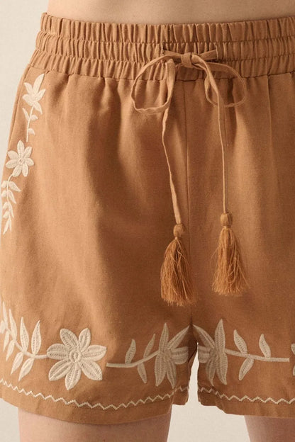 Hazel Blues® |  Embroidered Boho Tasseled Drawstring Elastic Waist Casual Shorts