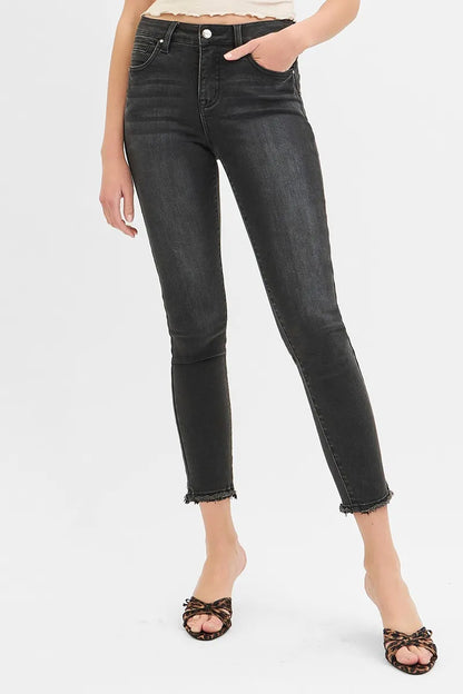 Hazel Blues® | RISEN Tummy Control Mid Rise Crop Skinny Jeans